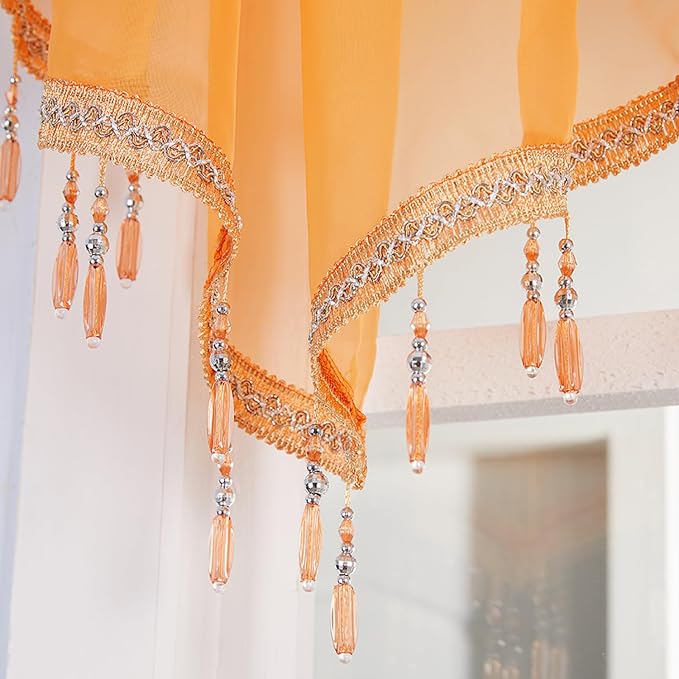 Molaxhome Swag Curtain 51 inch Length Rod Pocket Scalloped Curtain Valance - Image 4