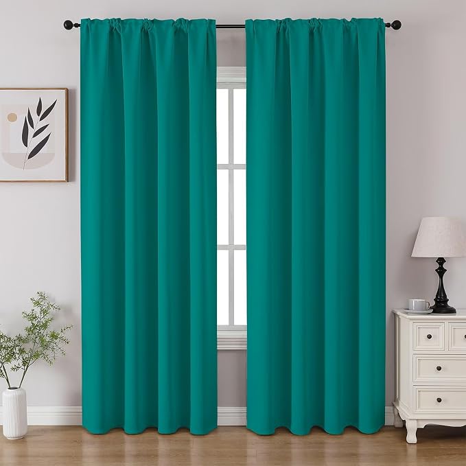 CUCRAF Turquoise Blackout Curtains 96 inch Length 2 Panels Set, Rod Pocket Room by CUCRAF