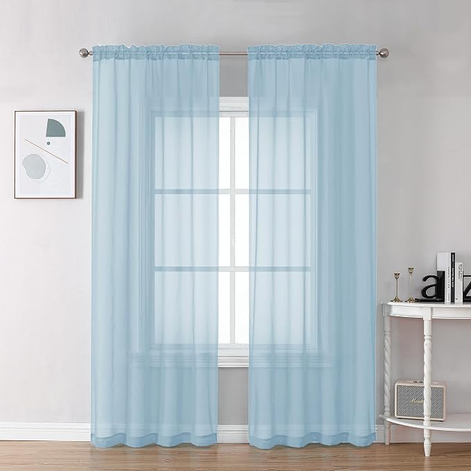 Chyhomenyc Sky Blue Sheer Curtains 78 Inches Long 2 Panels Set by Chyhomenyc