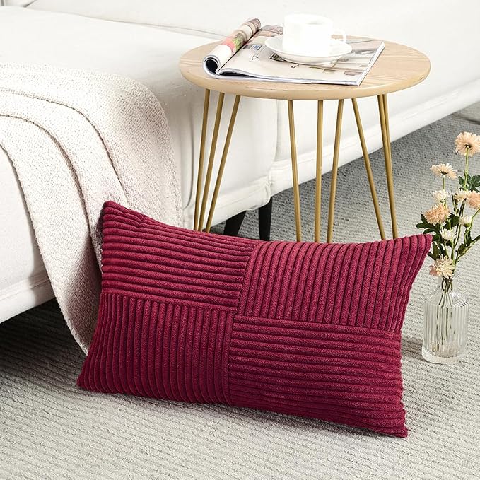 Fancy Homi 2 Packs Burgundy Long Lumbar Decorative Throw Pillow Covers 12x24 - Image 2