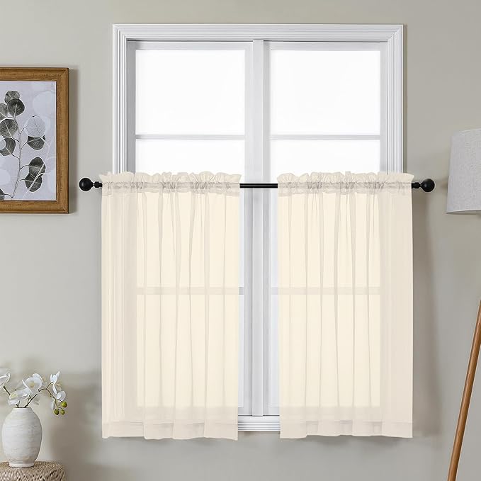Gwine Cream Sheer Kitchen Curtains 36 Inch Length, Light Filtering Voile Soft by Gwine