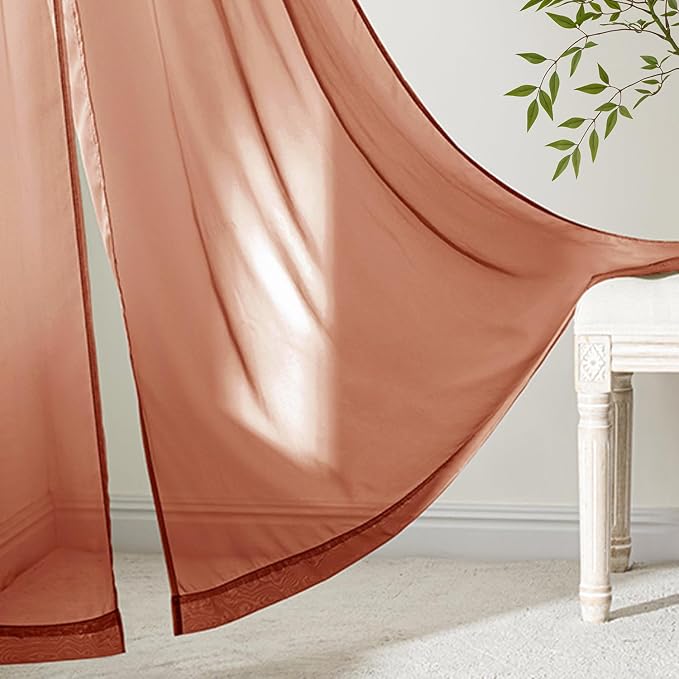 MIULEE 4 Panels Fall Burnt Orange Sheer Curtains 42 x 90 Inches | Light - Image 6