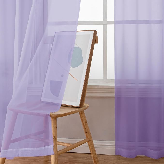 Simplebrand Lavender Sheer Curtains 96 Inches Long, Light Filtering Light - Image 4