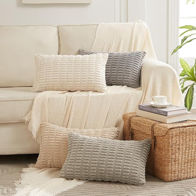Fancy Homi 4 Packs Neutral Boho Long Lumbar Decorative Throw Pillow Covers - Image 6