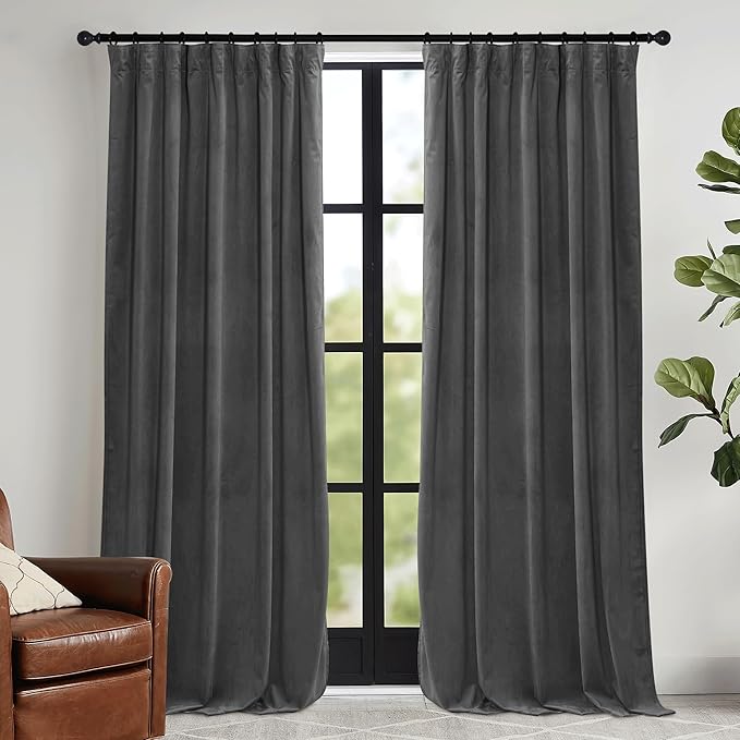 RYB HOME Grey Velvet Curtains 84 inches by RYBHOME