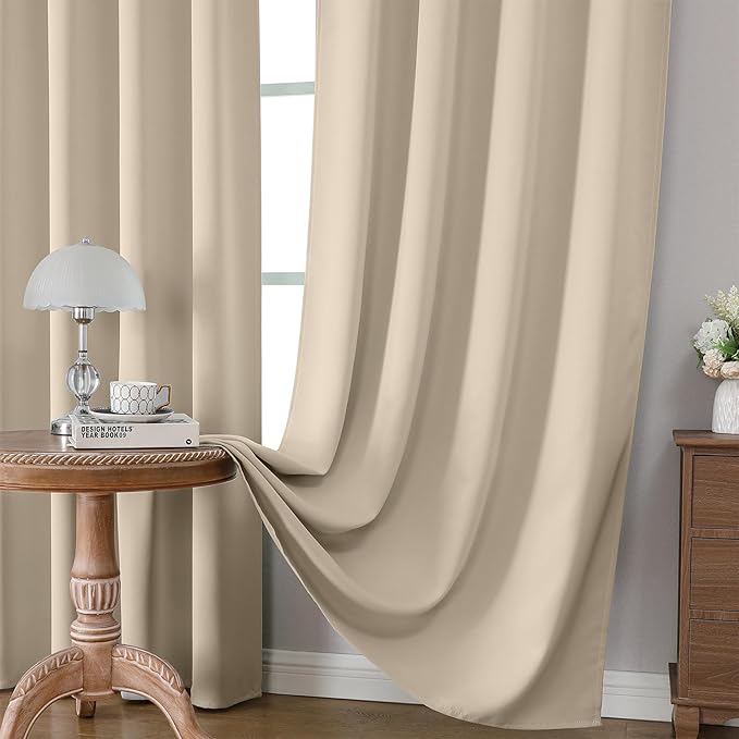 CUCRAF Light Beige Blackout Curtains 54 inch Length 2 Panels Set, Rod Pocket - Image 5