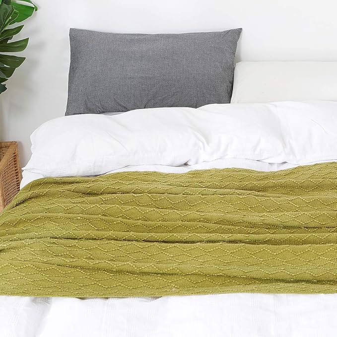 BOURINA Olive Green Throw Blanket 60x80 Inches Throw Textured Solid Soft Sofa - Image 6