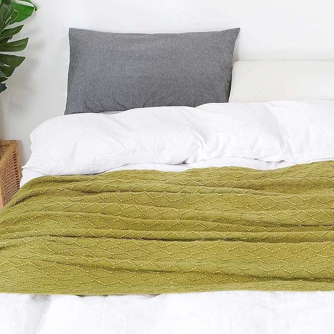 BOURINA Olive Green Throw Blanket 50x60 Inches Throw Textured Solid Soft Sofa - Image 3