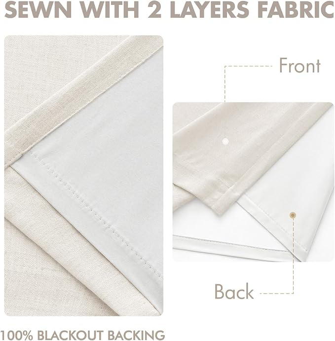 MIULEE Beige White Pinch Pleated 100% Blackout Linen Curtains 40x63 Inches | - Image 5