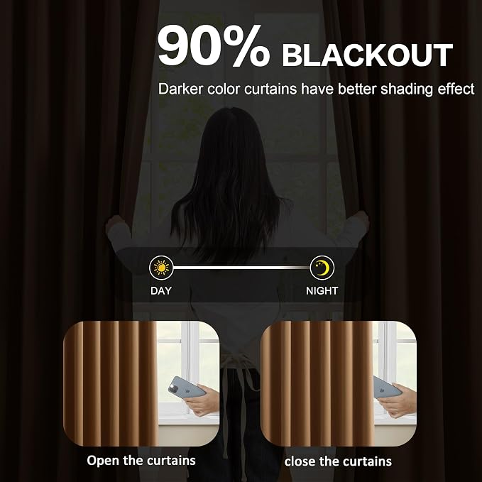 Cappuccino Brown Curtains 40x63 Inches Long 2 Panels Set, Pinch Pleated Thermal - Image 3