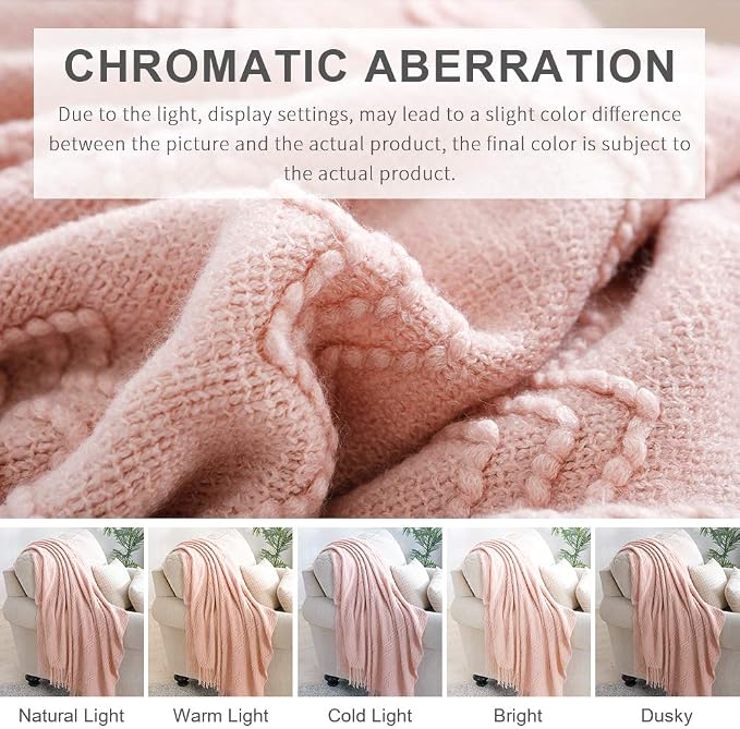 BOURINA Pink Throw Blanket 50x60 Inches Throw Textured Solid Soft Sofa Throw - Image 7