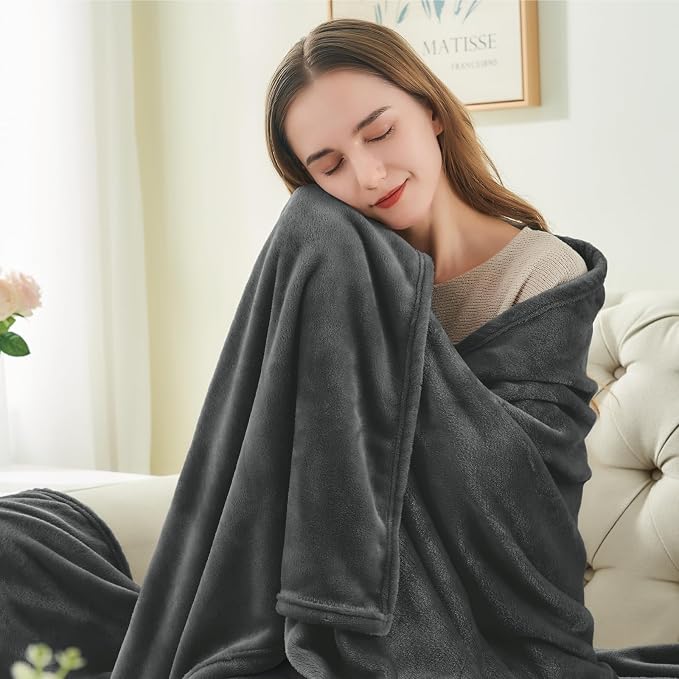 BEDELITE Fleece Blanket Charcoal Grey Throw Blankets - Image 2