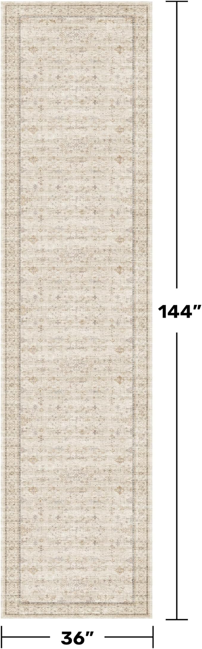 Beige Floral 3X12 Washable Long Hallway Runner Rug, Non-Slip Low-Pile Farmhouse - Image 2