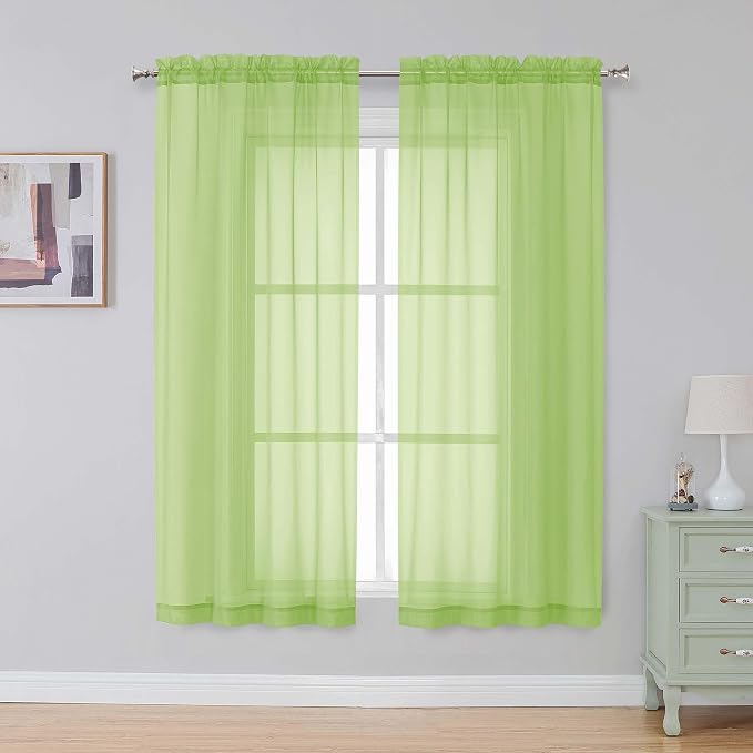 Simplebrand Lime Sheer Curtains 96 Inches Long, Light Filtering Rod Pocket - Image 2