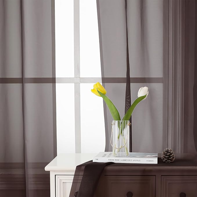 Lecloud Chocolate Sheer Curtains 54 Inch Length 2 Panels, Voile Curtains - Image 9
