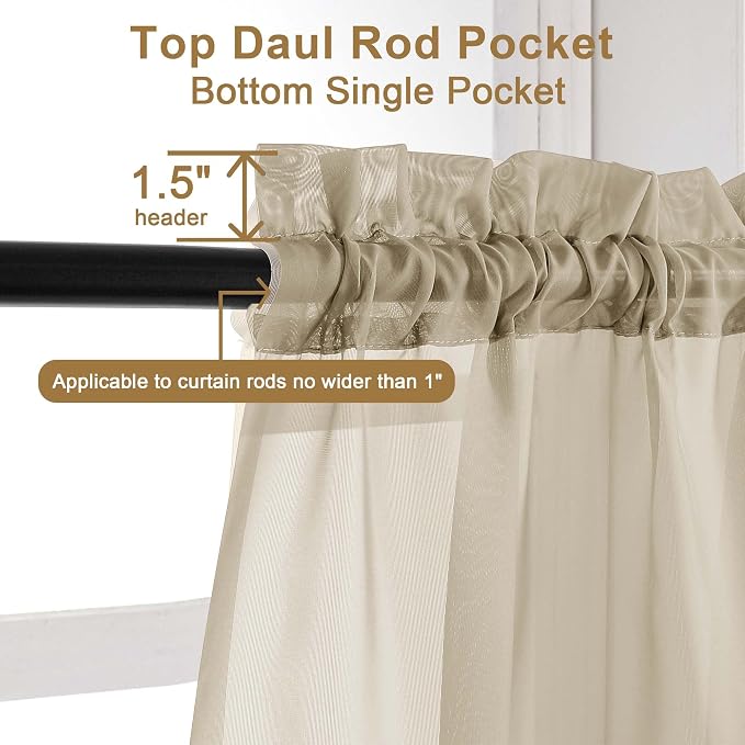 Chyhomenyc Taupe Sheer Curtains 120 Inches Long - Image 4
