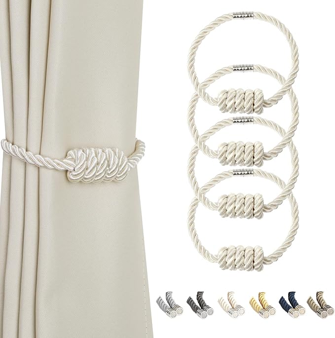 BEL AVENIR Magnetic Curtain Tiebacks, Decorative Drapery Holdbacks Modern Woven by BELAVENIR