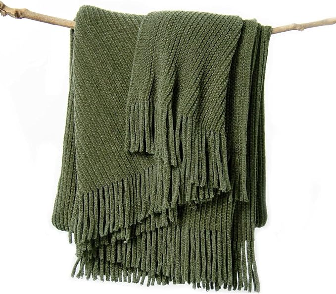 lifein Throw Blanket for Couch, Soft Green Boho Decor Bed Throw, Cozy Knitted by lifein