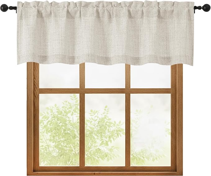 OWENIE Natural Valances for Windows 1 Pcs, Light Filtering Textured Farmhouse by OWENIE