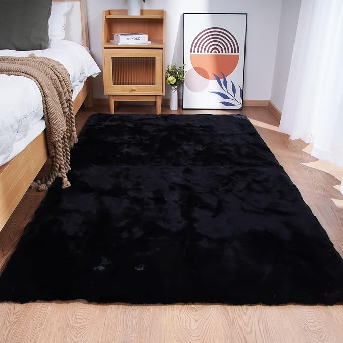 Ghouse Ultra Soft Faux Rabbit Fur Rug 4x6, Machine Washable Area Rugs by Ghouse