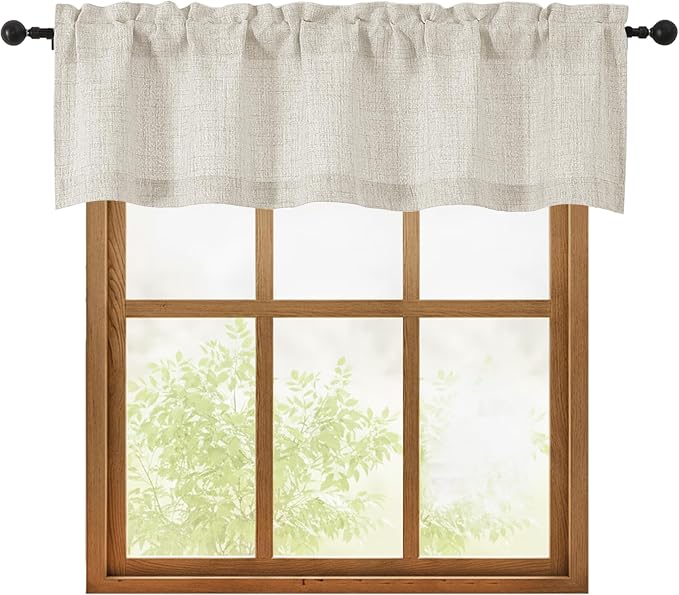 OWENIE Natural Valances for Windows 1 Pcs, Light Filtering Textured Farmhouse by OWENIE