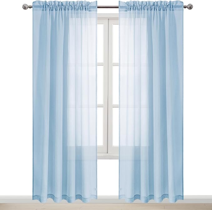 DWCN Sky Blue Sheer Curtains Semi Transparent Voile Rod Pocket Curtains - Image 9