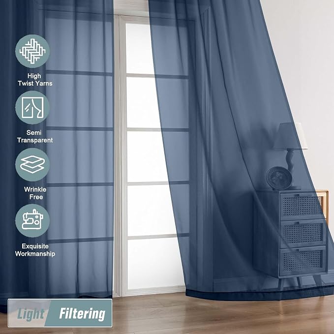 Navy Blue Sheer Curtains for Window 72 inches Long 2 Panels Set, Soft Airy - Image 5