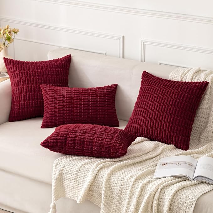 MIULEE Pack of 2 Burgundy Corduroy Decorative Pillow Covers 18x18 Inch Soft - Image 2