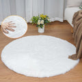 ORINOVA White Faux Rabbit Washable Fur Area Rugs Circle Rugs by ORINOVA