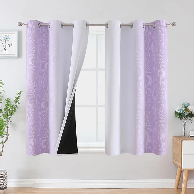 Estelar Textiler Lilac and Greyish White Ombre Blackout Curtains 45 Inch Length by ESTELARTEXTILER