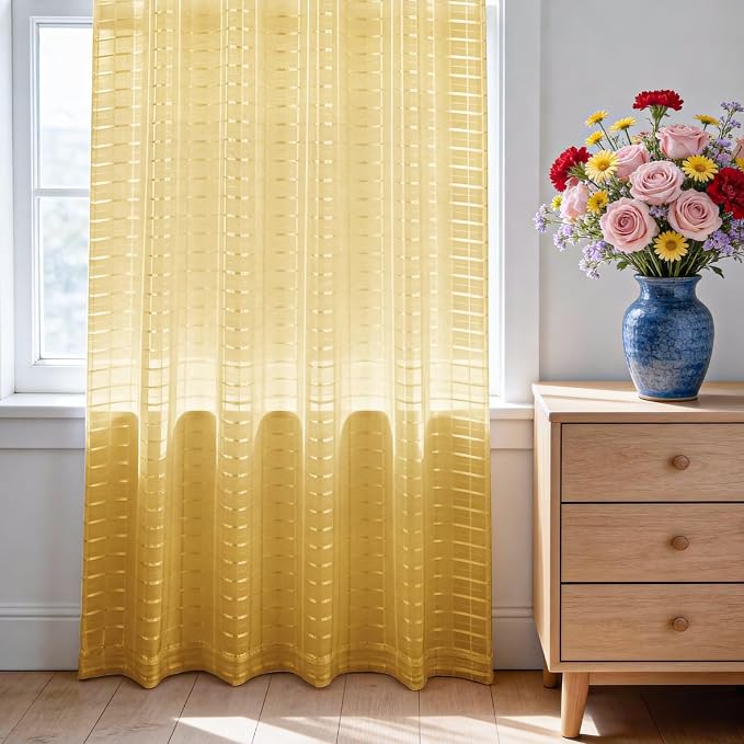 SpaceDresser Check Sheer Curtains 54 Inches Long - Image 3