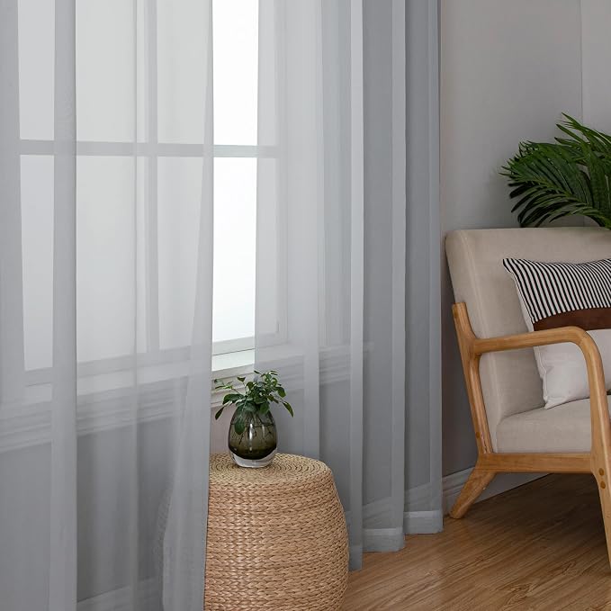 Lecloud Living Room Light Grey Sheer Curtains 72 Inch Long 2 Panels, - Image 3
