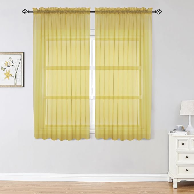 OWENIE Sheer Curtains 63 inch Length 2 Panels Set, Ivory Sheer Cutains Short by OWENIE