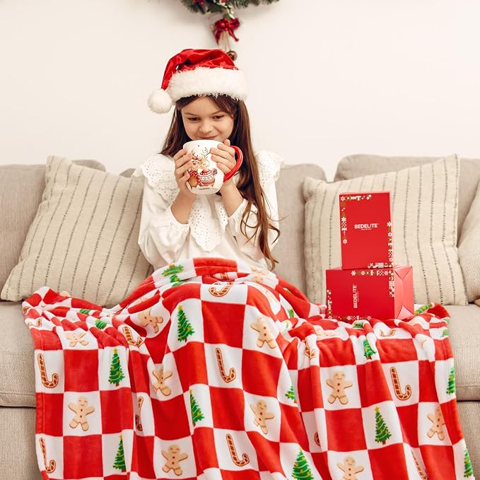 BEDELITE Christmas Throw Blanket – Red and White Checkered Holiday Blanket - Image 2