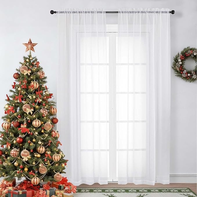 OWENIE White Sheer Curtains 78 inches Long 2 Panels Set, Sheer White Curtains by OWENIE