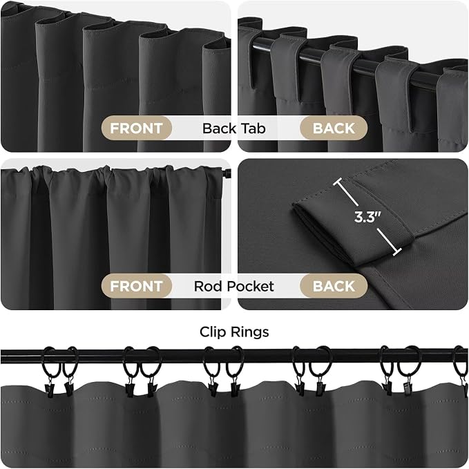 Joydeco Blackout Curtains 84 Inch Length 2 Panels Set, Thermal Insulated Black - Image 3