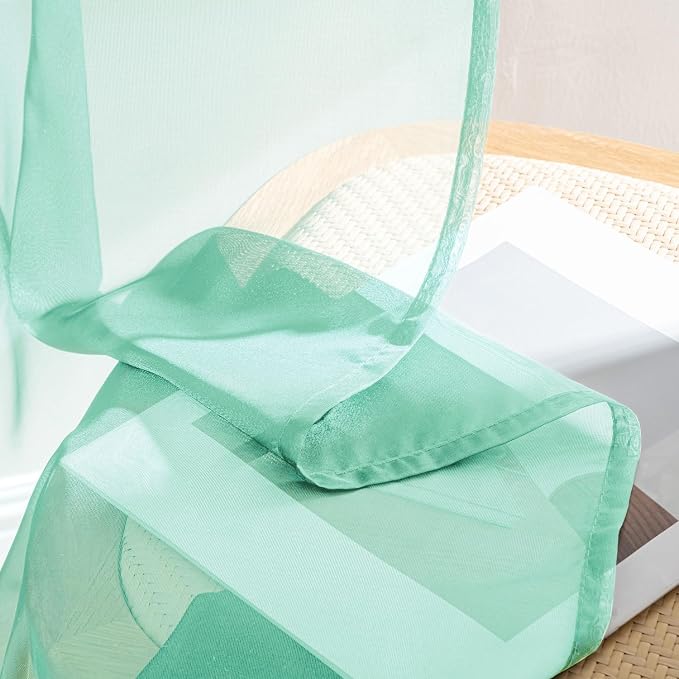 MIULEE Aqua Sheer Curtains 108 Inches Long, 4 Panels Set, Light Filtering Rod - Image 7