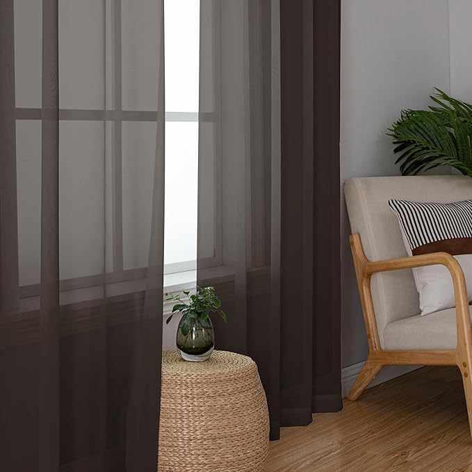 Chyhomenyc Chocolate Brown Sheer Curtains 72 Inch Length 2 Panels, Light - Image 4