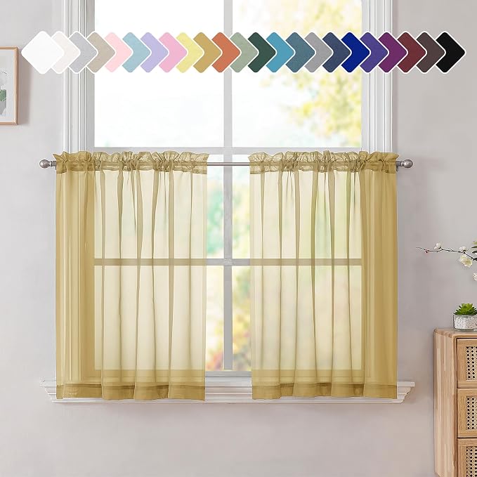 Simplebrand Gold Sheer Tier Curtains by Simplebrand