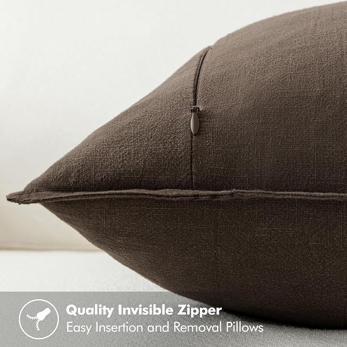MIULEE Decorative Linen Pillow Covers 20x20 Inch Dark Coffee Chocolate | Boho - Image 3