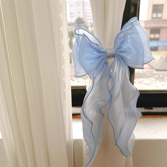 2 Pack French Silky Bow Curtain Tiebacks, Elegant Lace Ribbon - Image 4