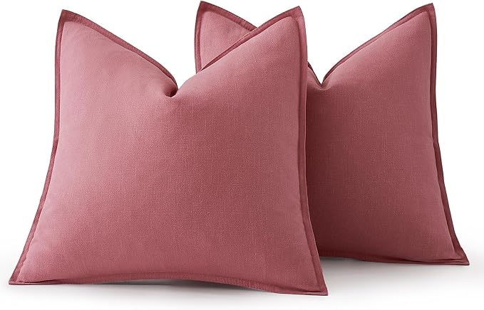 MIULEE Decorative Linen Pillow Covers 18x18 Inch Cranberry Red ​Boho Farmhouse​ - Image 6