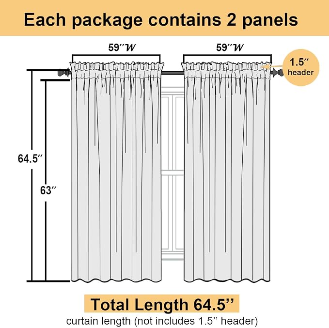Lecloud Navy Blue Sheer Curtains 63 Inch Length 2 Panels, Rod Pockets Window - Image 2