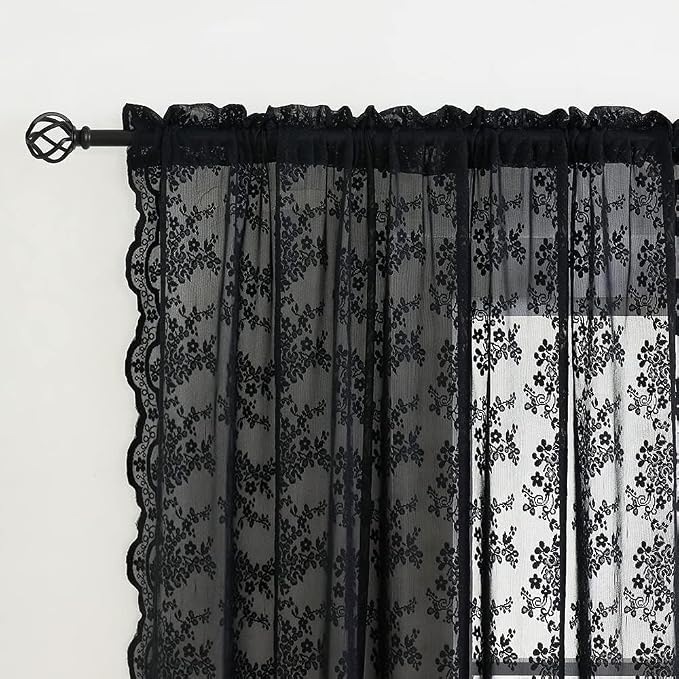 YJ YANJUN Vintage Lace Curtains 80 inch Length 2 Panles - Image 3