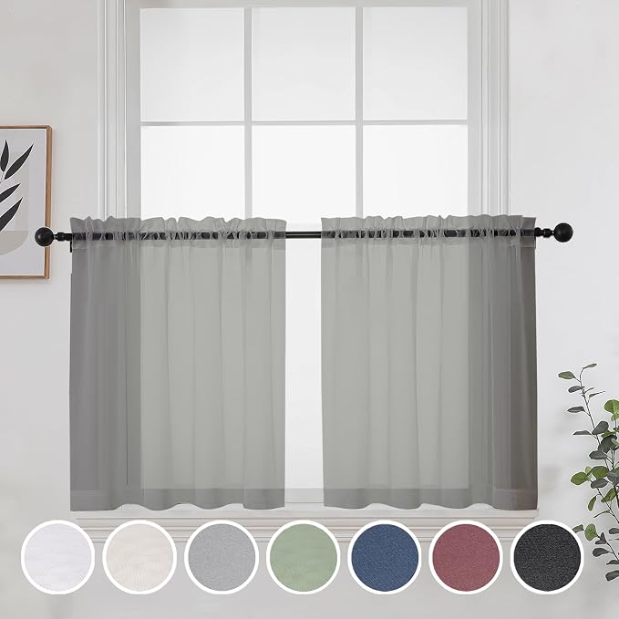 OWENIE Grey Sheer Curtains 24 Inches Long 2 Panels by OWENIE