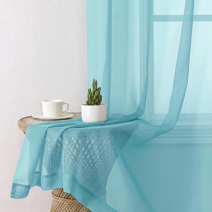 Aiyufeng Aqua Sheer Curtains 84 Inches Long 2 Panels Set - Image 5