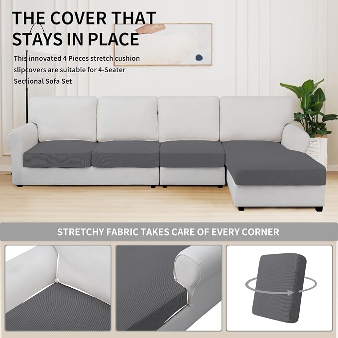 Easy-Going Stretch 4 Pieces Couch Cushion Covers - Image 5
