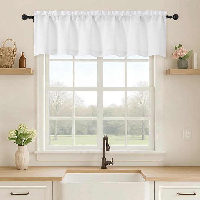 OVZME White Valance for Windows, Light Filtering Thick Textured Small Short by OVZME