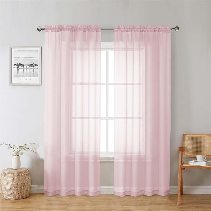 Lecloud Blush Pink Sheer Curtains 78 Inches Long 2 Panels, Modern Airy Voile by Lecloud
