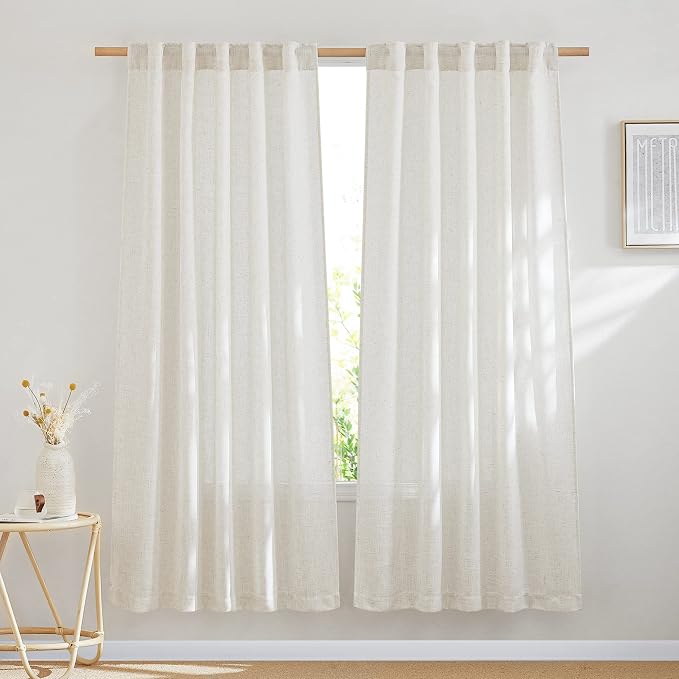 NICETOWN Natural Linen Curtains 70 inches Length, Rod Pocket & Back Tab Privacy by NICETOWN